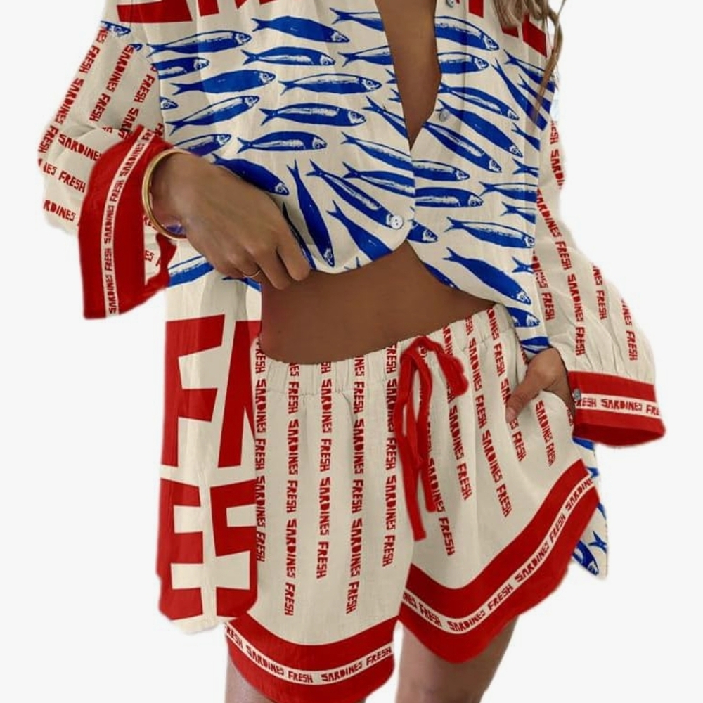 Red and Blue Fish Print Set
